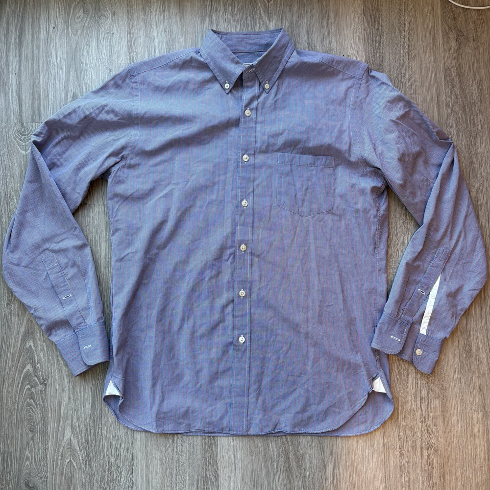 J.Crew Men's 2-Ply Cotton Button Down Shirt M Blue Red Stripe